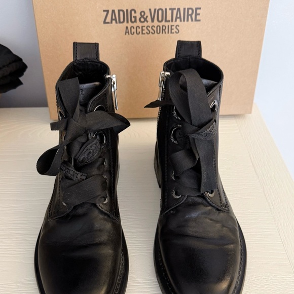 Zadig & Voltaire Laureen Roma Leather Combat Boots – Size 40 (Noir) - Picture 5 of 13